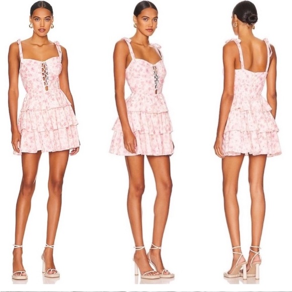 BARDOT Laurie Floral Pink/White Ruffle Mini Dress  Size 10 - Picture 1 of 8